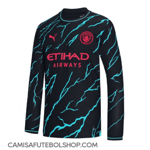 Camisa de time de futebol Manchester City Replicas 3º Equipamento 2023-24 Manga Comprida